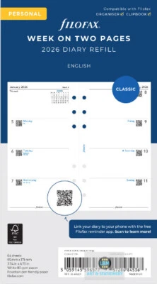 Filofax 2026 Personal Diary - Week On Two Pages - Classic Insert - 68421