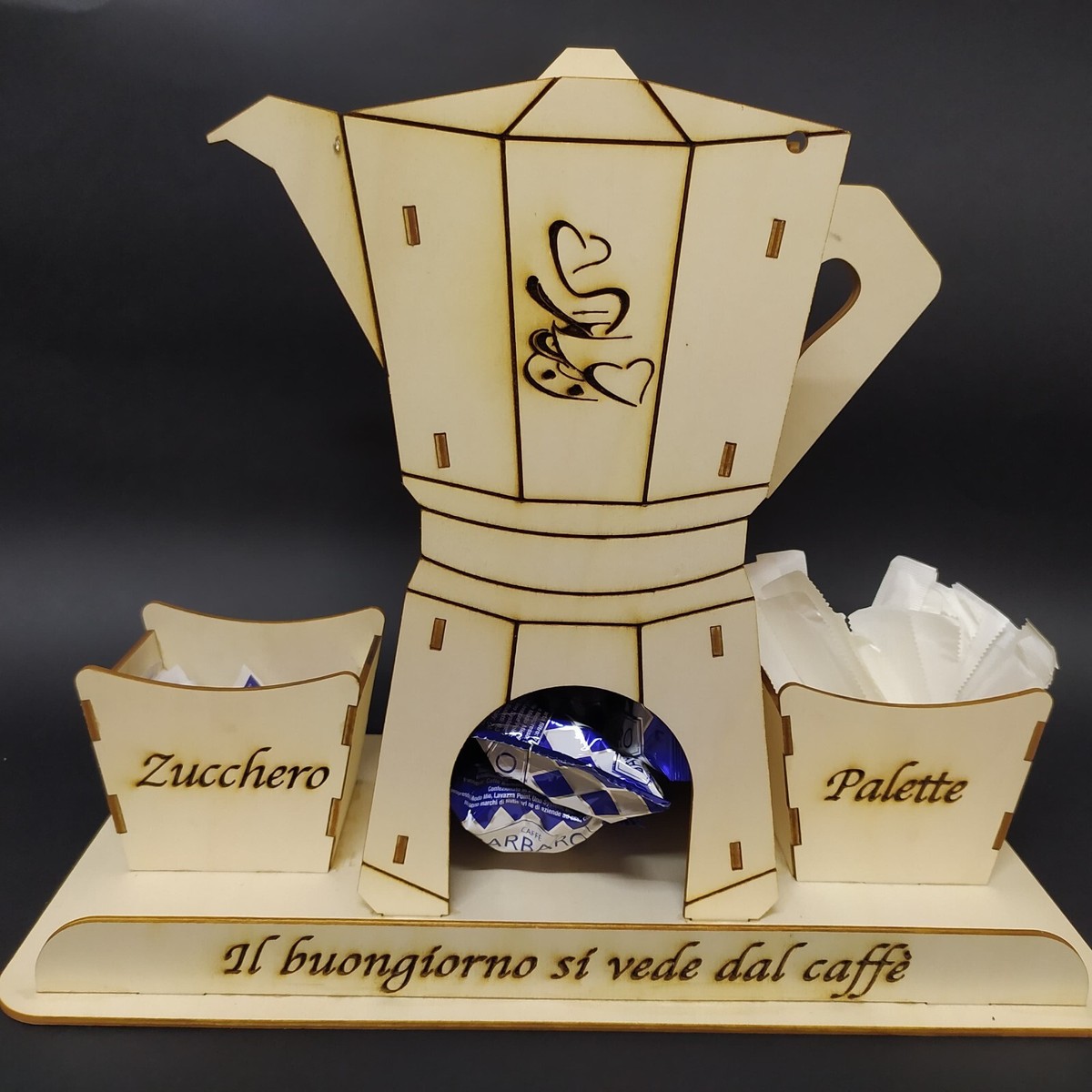 Porta Cialde Caffè In Legno Di Pino Con Cassetto – Organizer Multifunzione Per Capsule, Tisane, Zucchero E Accessori – Elegante E Salvaspazio