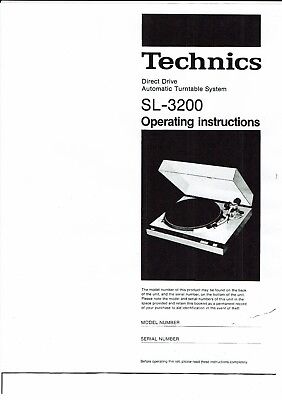 Technics Manual User Manual Owners Manual for SL - 3200 copy | eBay