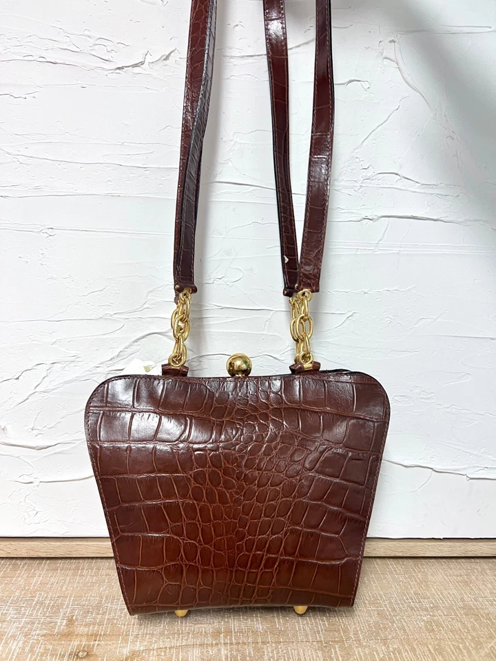 Bolso de Mano De Colección ’92 Años 90 Hecho en Italia Bloomingdales Cuero Caimán Repujado Nuevo con Etiquetas Foto 4 de 4