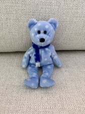 Ty Beanie Babies 1999 Holiday Teddy Bear Plush Toy Scarf Snow Blue Flakes No Tag