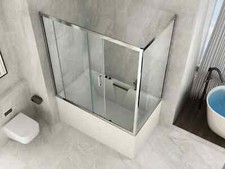 Box Doccia per Vasca a 2 Lati in Vetro Trasparente 6 mm 1 Lato Fisso e 1 Porta S