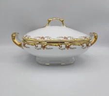Limoges Serving Dish Square Covered Vignaud VIG22  Porcelain Gold Bamberger NJ