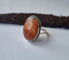 Natural Sunstone Oval Gemstone 925 Sterling Silver Handmade Ring For Her PG889