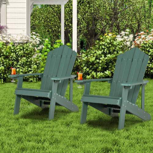 2 PC Patio HIPS Adirondack Chair w/Cup Holder Weather Resistant Outdoor 380 LBS