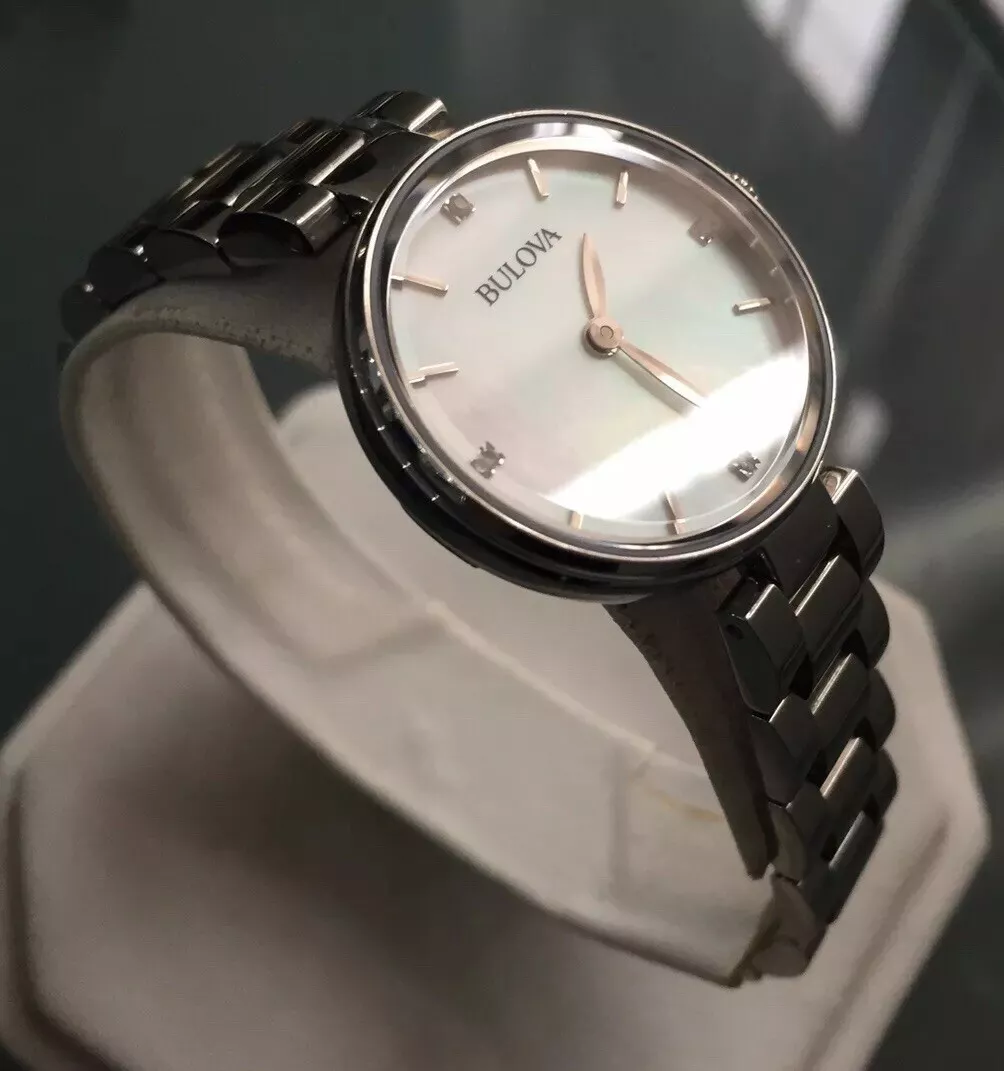 Ladies Genuine Bulova Diamond Gallery 96S159 Steel Mop Designer