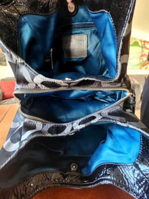 COACH C1276-20244 Madison Tote Black Patent Leather Canvas Blue