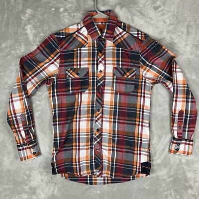 John Lennon Shirt Mens Small Orange Plaid Button Up Long Sleeve Beatles  Music