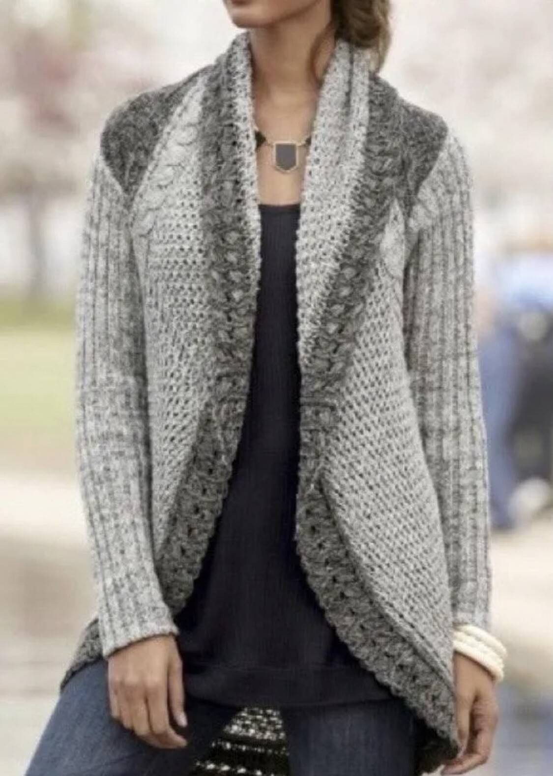 CAbi Shadow Circle Crochet Cardigan Sweater Gray High… Gem