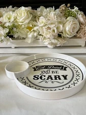 CIROA Bone China Eat, Drink and Be Scary Chip/Dip Serving Dish 
