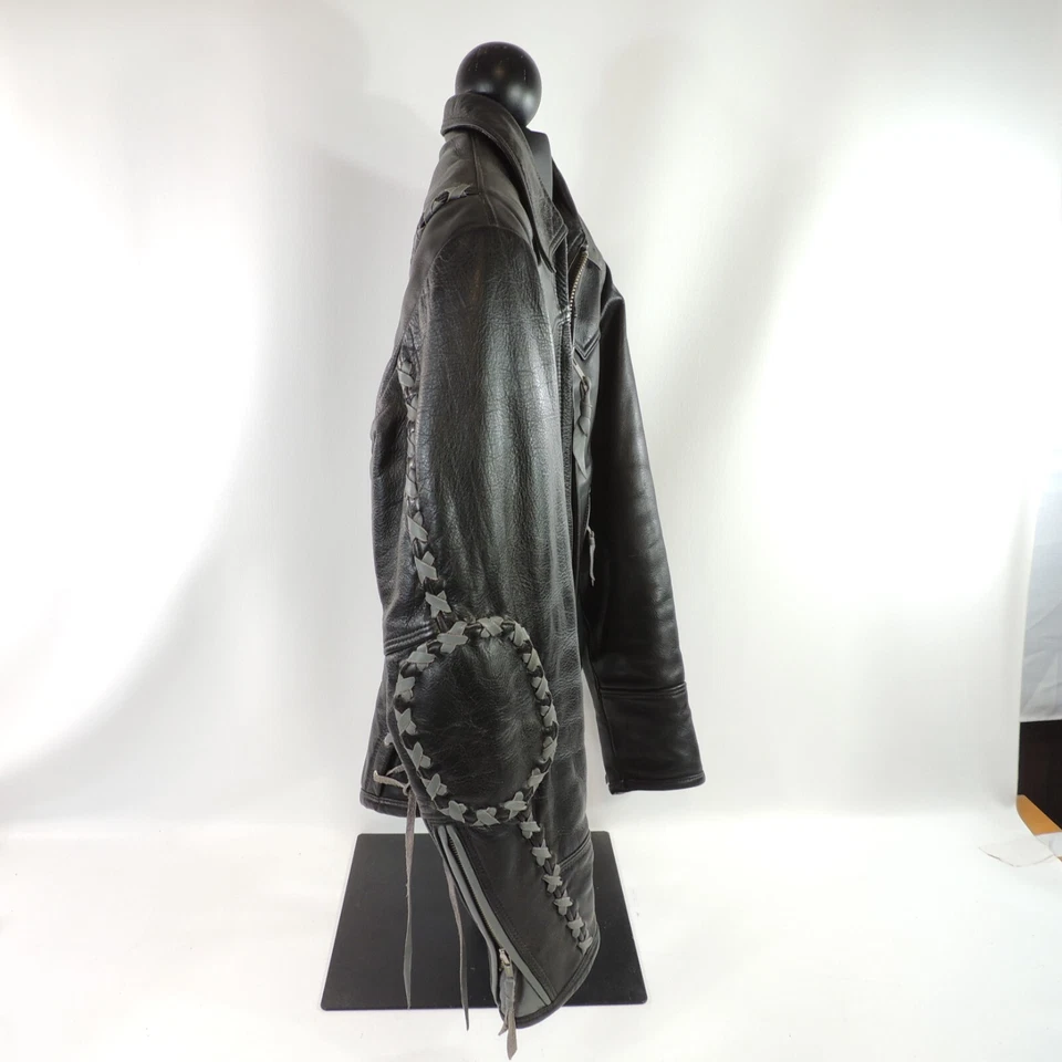 Leather Loft Motorcycle Jacket Women Small Black Grey Cross Stitching Side Laces - Image 4 of 4