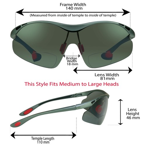 Gafas de sol bifocales lectores de sol sin montura envoltura golf ciclismo calce asiático - Imagen 11 de 12