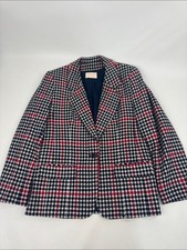Vintage Wool Pendleton Navy, White Red Houndstooth Blazer Size 10 Button Pockets