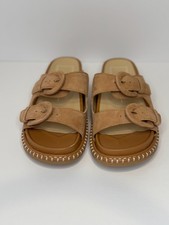Dolce Vita Shauny Double Buckle Suede Slide Sandals Tan Footbed Comfort W 6.5