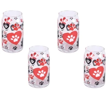 Temp-tations 16oz Can-Style Drinking Glasses, Set of 4, PAWFETTI, K99866