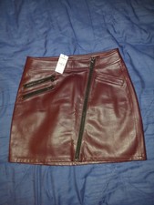 Express Women's Mini Skirt Faux Leather Zipper Size 0 NWT brown/burgandy