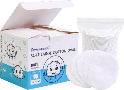 Oval Cotton Pads (100-Count)- 100% Pure Cotton, Gentle Enough for Babies