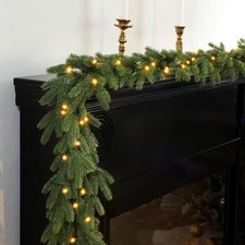 9ft Christmas Norfolk Garland with Lights, Artificial Prelit Green Pine Garla...