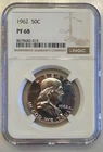 NGC HI GRADE PF 68 1962 SILVER BENJAMIN FRANKLIN HALF DOLLAR 🇺🇸 90% SILVER