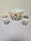VTG Fire King Tulip Large Mixing Bowl & Salt & Pepper Set-Milk Glass-Lot of 3