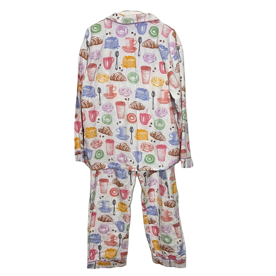 Juego de pijama de franela grande PJ Salvage donuts café abotonado mangas largas Ab25 Foto 2 de 4