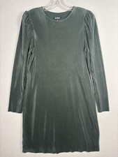 Express Dress Womens Medium Green Velvet Puff Sleeve Sweater Shift Short