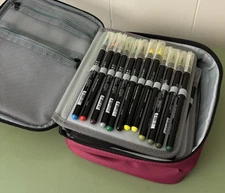Vaschy Padded Art Supply Marker Case W/  46 Arteza Real Brush Pens Nice