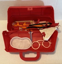 Toy Doctor Kit Vintage Hospital Nurse Medical Bag Play Set Red