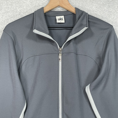 正規品✨美品✨alo ロゴ✨アローヨガ　グレー クロップド フルジップ ブルゾン Alo Yoga Jacket S Gray Stretch Lightweight Cool Fit Long Sleeve