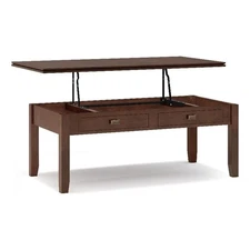 Simpli Home Artisan 46"W Solid Wood Lift-Top Coffee Table in Russet Brown