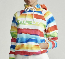 NWT Polo Ralph Lauren RL-67 Hoodie Watercolor Rainbow Womens Medium Retail 168