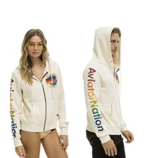Aviator Nation Venice Zip Hoodie Vintage White Size Large