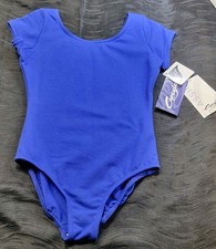Capezio Short Sleeve Leotard Royal Blue scoop Front/Back Ballet Leg Lined SZ LC
