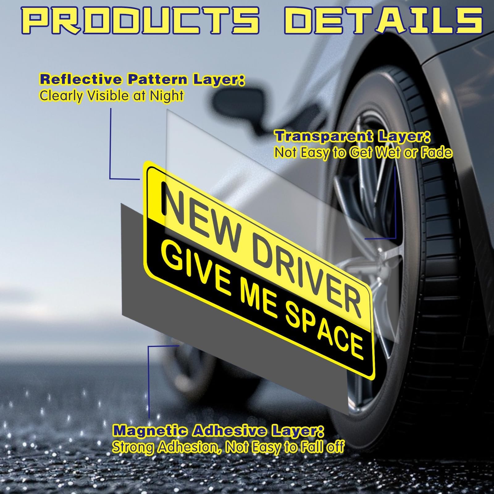 HINGTAI 3Pcs Magnetic Student Driver Stickers, Custom Theme, Plastic Material...