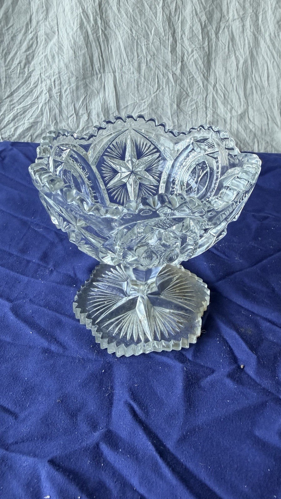 Clear Glass Cut Pedestal Compote Bowl American Brilliant Pattern Decorative
