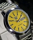 Seiko5 Vintage Refurbished Yellow Dial Stainless Steel day/date mens Wrist watch