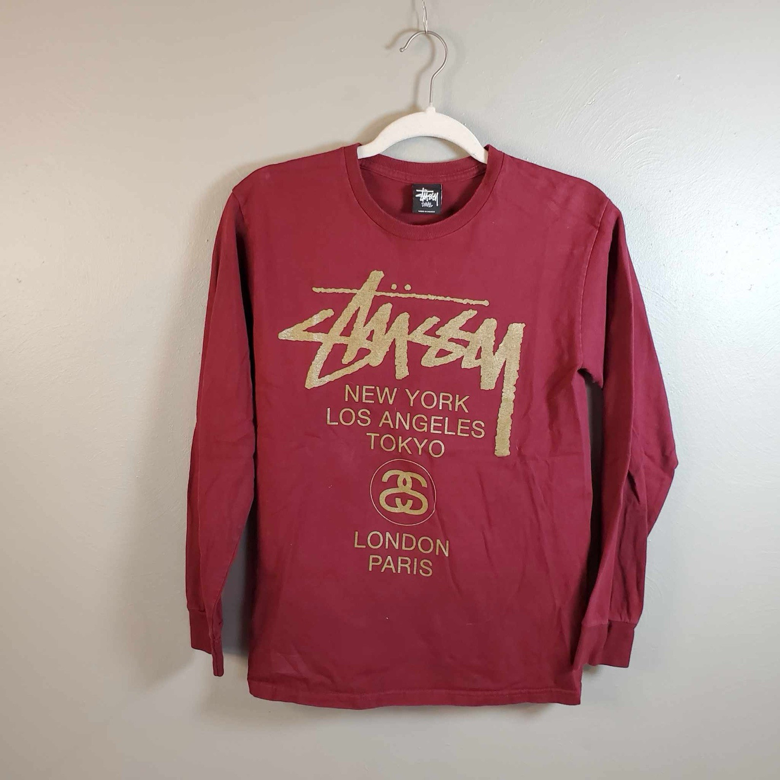 Stussy World Tour T Shirt Men's Small Graphic Print Long Stussy World Tour T Shirt Men's Small Graphic Print Long