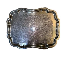 Vintage Silver Plated Tea Tray Oneida Ltd 11.5x9 Rectangle Ornate Vanity Cottage