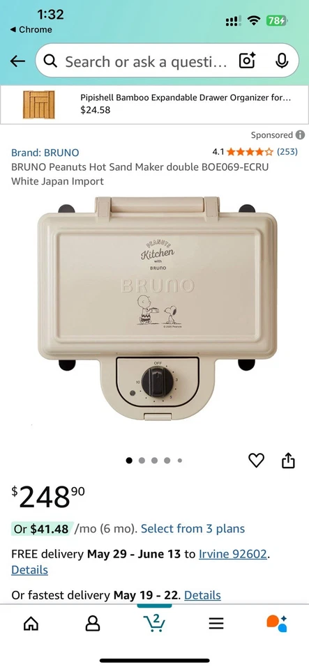 BRUNO Bruno Máquina de Arena Caliente Snoopy Eléctrica Doble CACAHUETES BOE069-ECRU Totalmente Nueva Foto 3 de 4