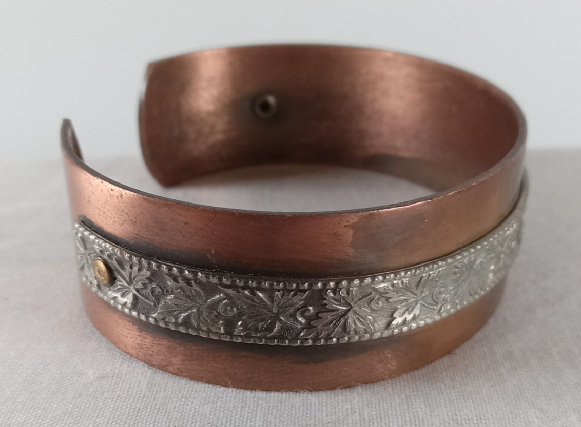 Solid copper cuff bracelet with silver tone metal… - image 3
