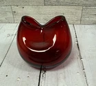 Vintage Blenko Ruby Red Vase Pinch Glass Hand Blown MCM