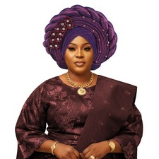 African Wedding Party Hat Layered Braid Cap Wrap Women Nigerian Headtie Headwear