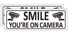  2 Pack Heavy-duty Metal Smile You're on Camera Sign, 10" x 3.5" Aluminum Vi...