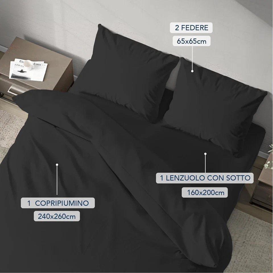 Parure Da Letto 4 Pezzi, Copripiumino Matrimoniale 240X260 Cm + Lenzuolo Con Ang - Immagine 2 di 4