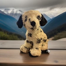 FAO Schwarz Plush Dalmatian Puppy 10" Black White Dog Fuzzy Shaggy Spots sitting