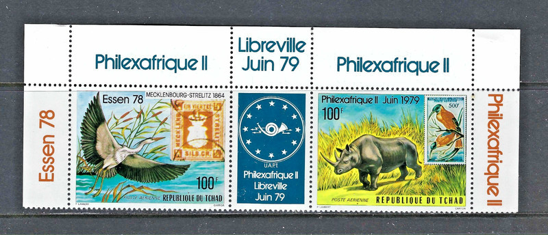 Chad 1978 #C239a MNH ESSEN-1978/Rhinoceros/Kingfisher/Bird/Stamp on stamp
