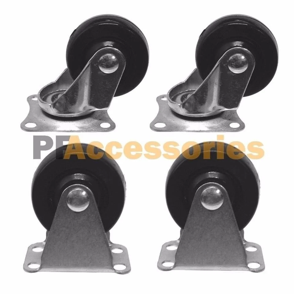 WIDESKALL 4 Pcs 1.6" Caster Wheels Hard Plastic Base Metal Top (2 Fixed + 2 Swivel Set)