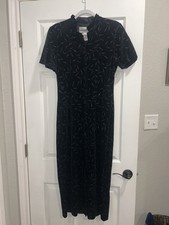 Vintage 90  s Another Thyme Black Glitter Velvet Short Sleeve Maxi Dress 14