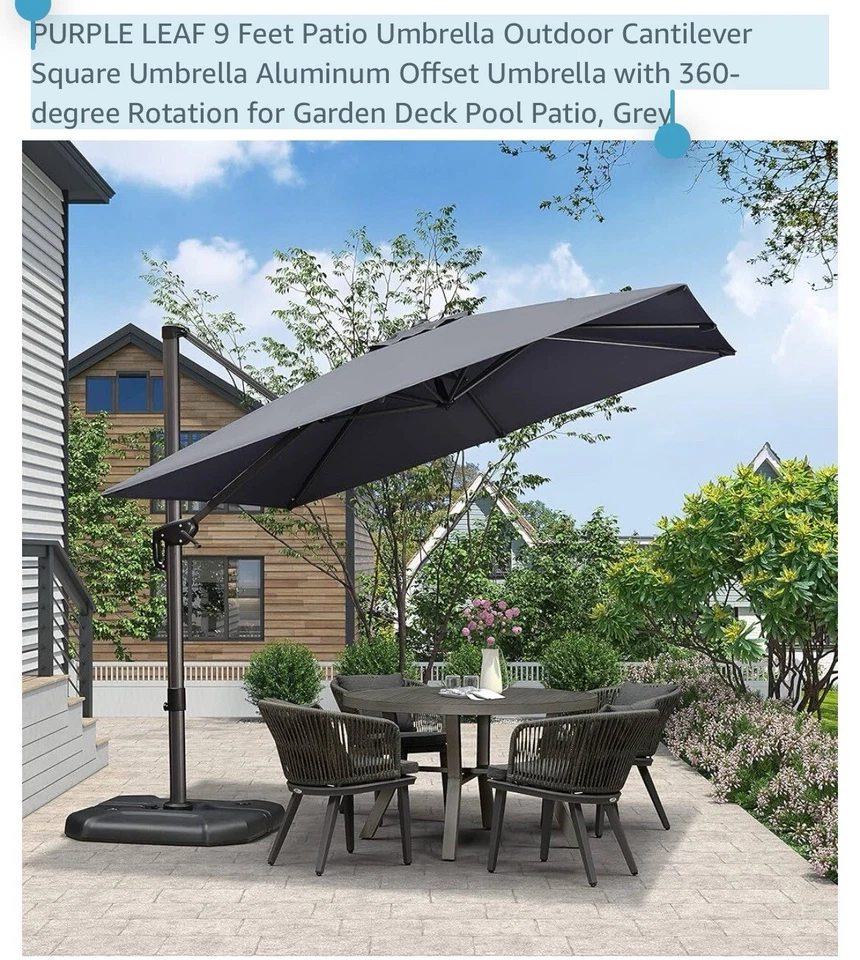 PURPLE LEAF 9 Feet Patio Umbrella Outdoor Cantilever Square Umbrella Aluminum - Изображение 3 из 4