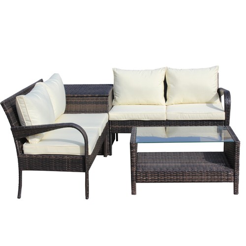 4 Piece Patio Sectional Wicker Rattan Outdoor Furniture Sofa Set w Storage Box - Picture 16 of 24